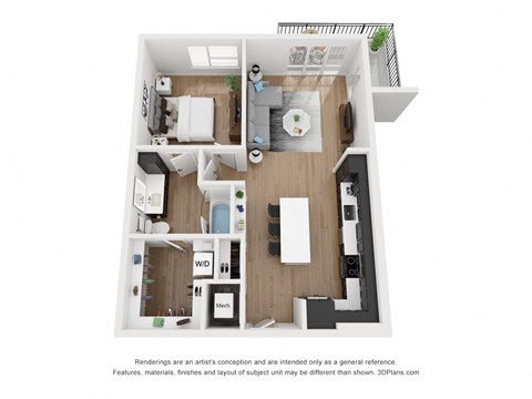 Floor plan for 1 bed, 1 bath, 786 sqft